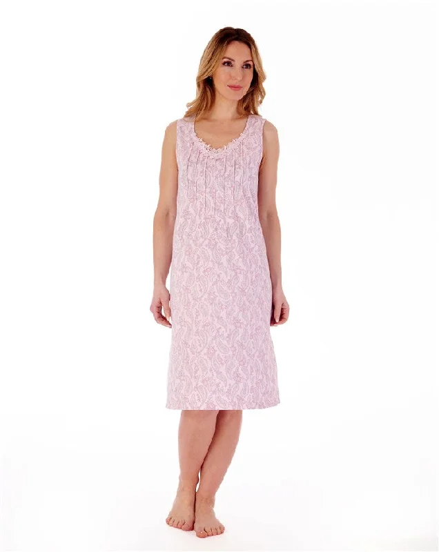 Slenderella Cotton Jersey Pastel Paisley Sleeveless Nightdress