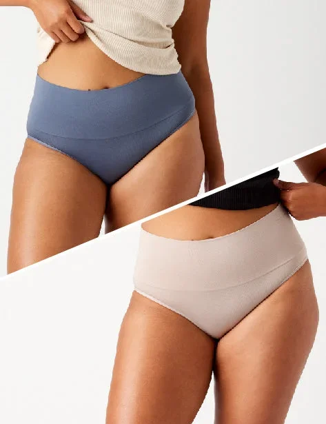 2 Pack Seamless Smoothies Full Brief - Steel / Mushroom