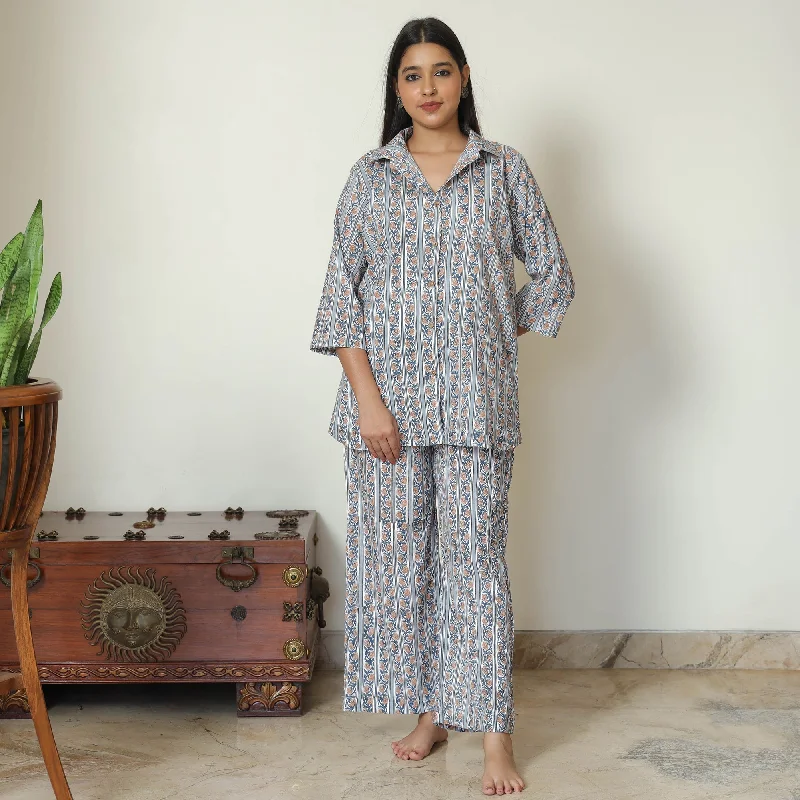 Blue - Sanganeri Block Printed Cotton Night Suit Set 11