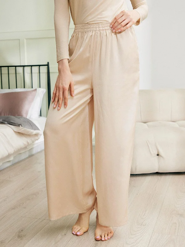 Elastic Waist Viscose Wide Leg Pants