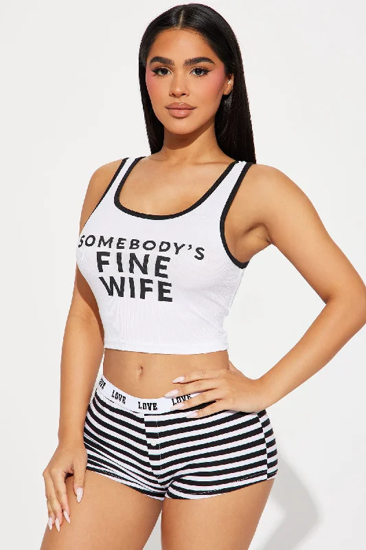 Somebody's Fine Wife PJ Boyshort Set - Black/White