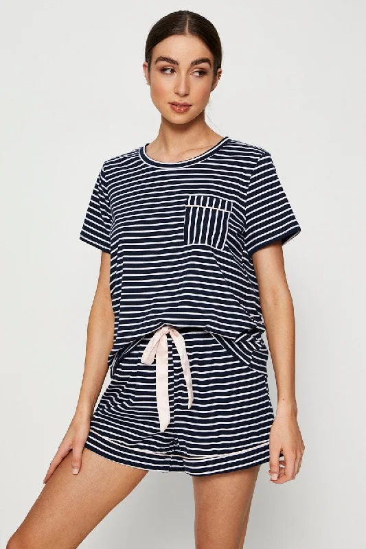 stripe-jersey-pajamas-set-short-sleeve-round-neck-nw1301-81zb