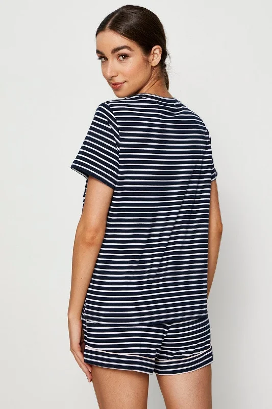 stripe-jersey-pajamas-set-short-sleeve-round-neck-nw1301-81zb