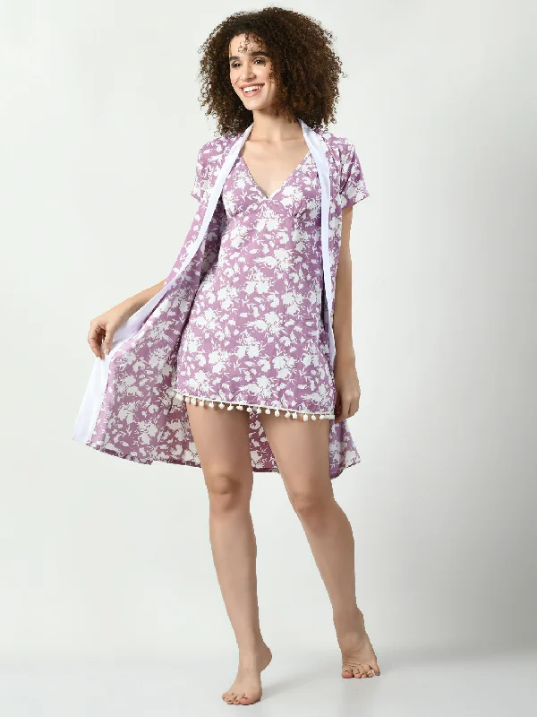 Women's Viscose Rayon Mauve Nightdress - Legit Affair