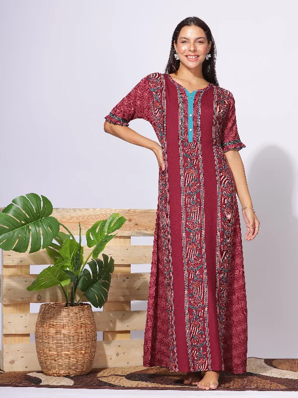 Alpine Maxi Designer Nighty Red Blue Frock Style