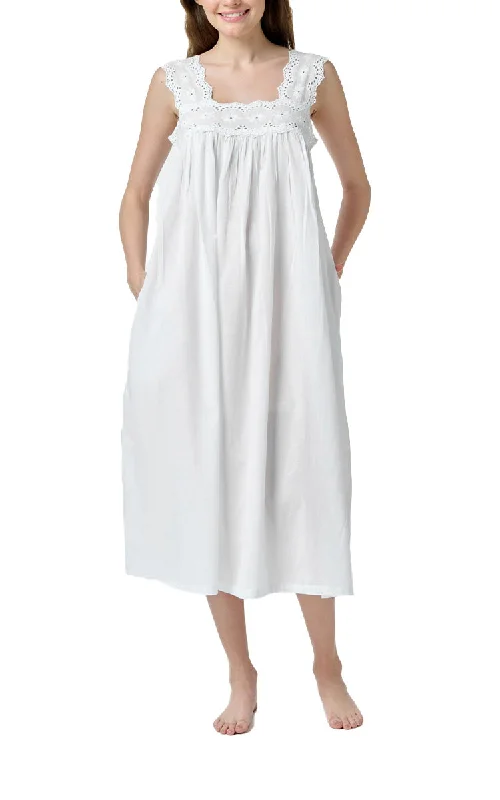 Arabella 100% Cotton Nightgown Sleeveless in White MD-701