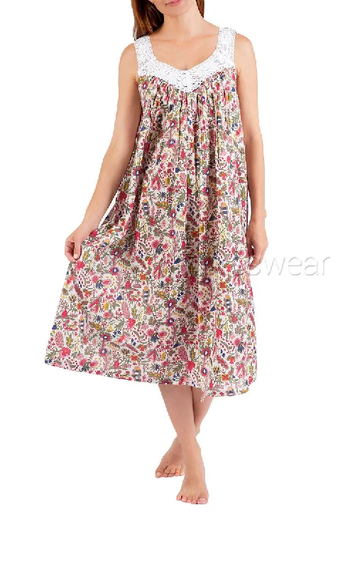 Arabella 100% Cotton Nightgown Sleeveless in Pink Multicolour MD-410V