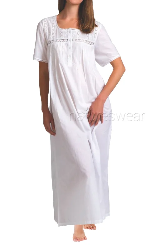 Arabella 100% Cotton Nightgown with Short Sleeve in White MD-5