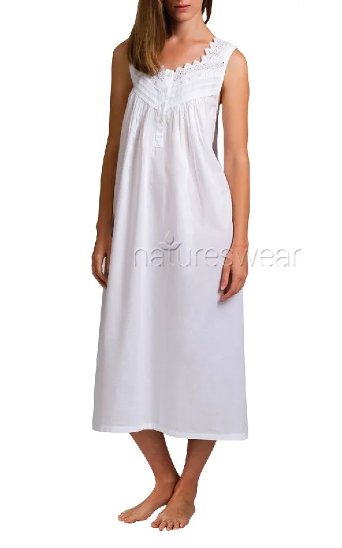 Arabella 100% Cotton Nightgown Sleeveless in White MD-705