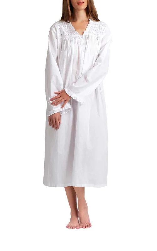 Arabella 100% Cotton Nightgown with Long Sleeve in White MD-759