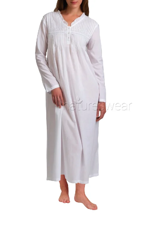 Arabella 100% Cotton Nightgown with Long Sleeve in White MD-8