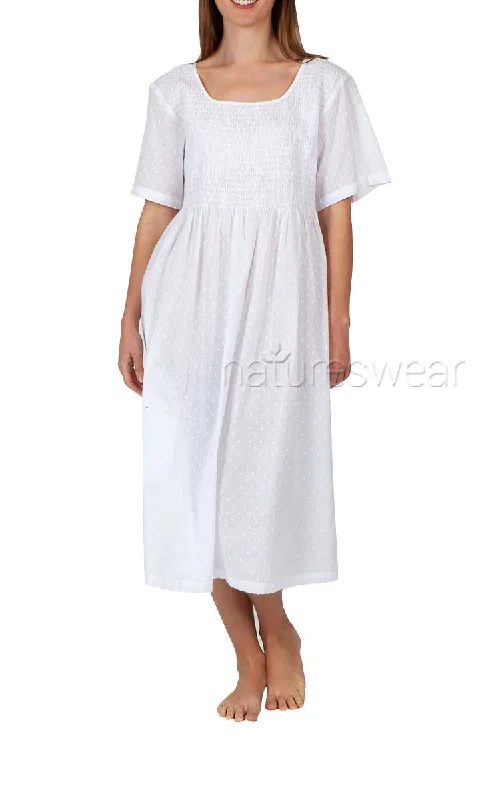 Arabella 100% Cotton Nightgown with Short Sleeve in White Hailspot MD-88SS