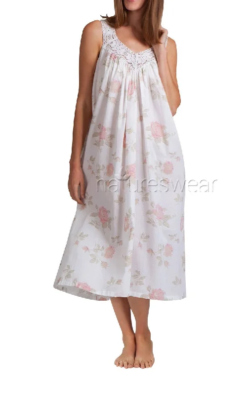 Arabella 100% Cotton Nightgown Sleeveless in White and Rose Floral MD-410 Floral 1