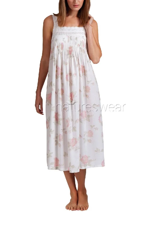 Arabella 100% Cotton Nightgown Sleeveless in White and Rose Floral MD-78F