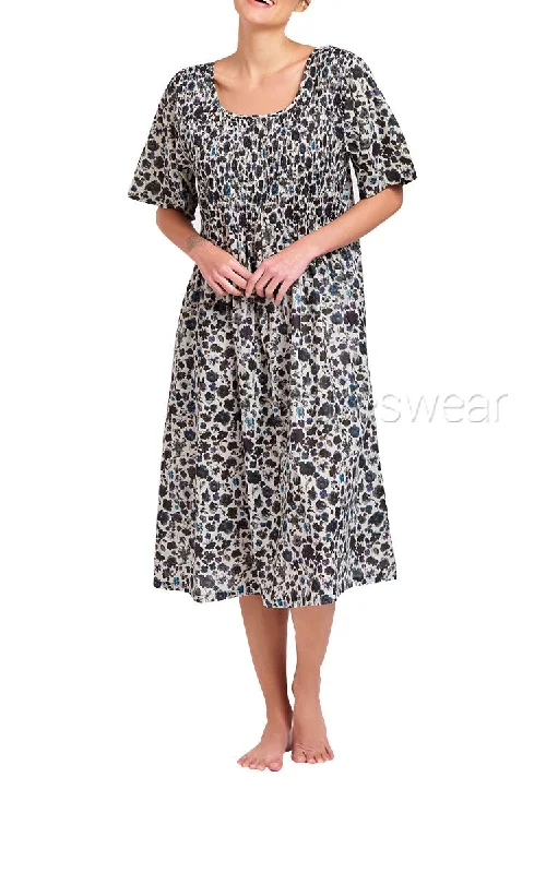 Arabella 100% Cotton Nightgown with Short Sleeve in Black Multicolour Floral MD-83K