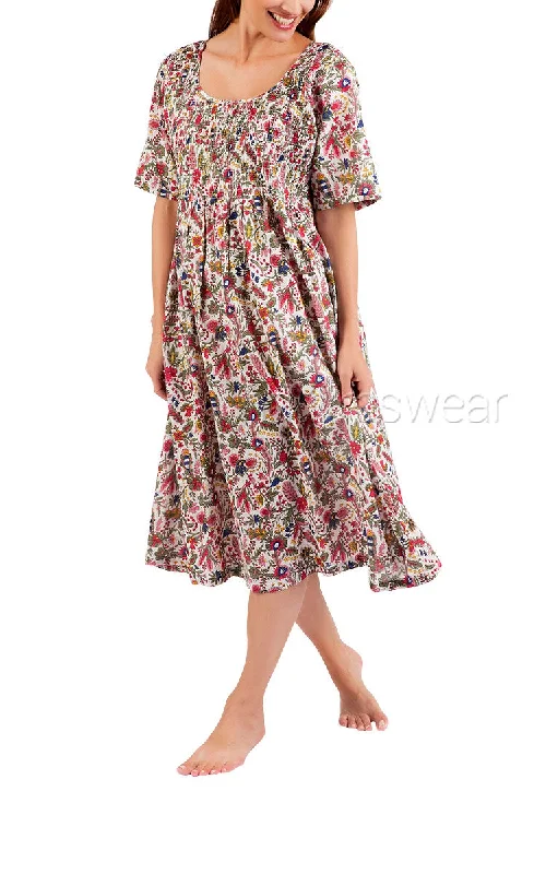 Arabella 100% Cotton Nightgown with Short Sleeve in Pink Multicolour Floral MD-83V