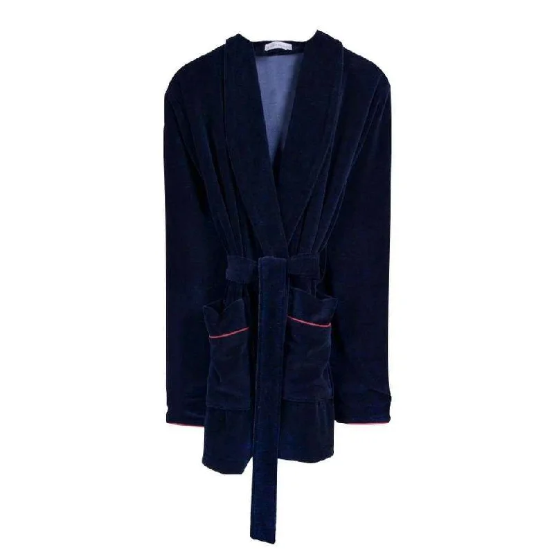 Bown of London Rockefeller Short Velvet Smoking Jacket - Navy/Burgundy