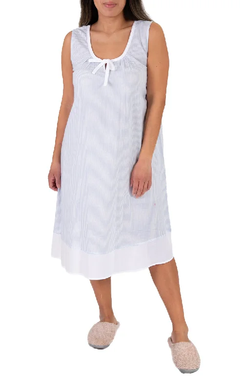 French Country 100% Cotton Nightgown  in Blue and White Stripe FCB250