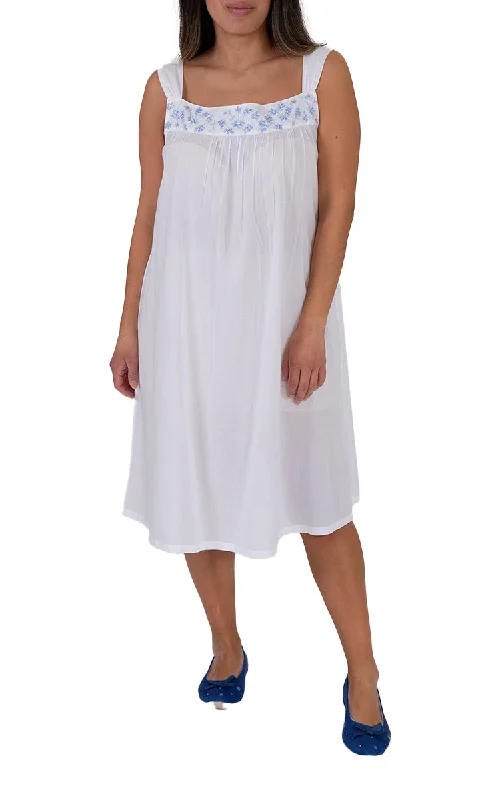 French Country 100% Cotton Nightgown Sleeveless in White FCB207