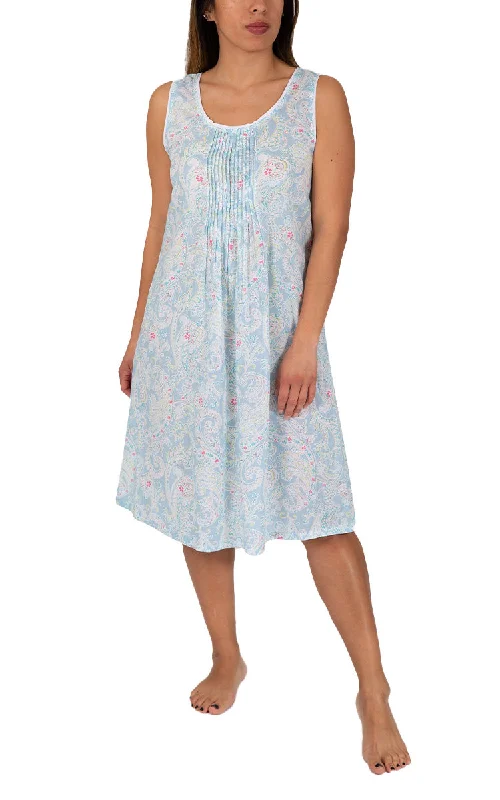 French Country 100% Cotton Nightgown Sleeveless in Blue Floral FCY121V