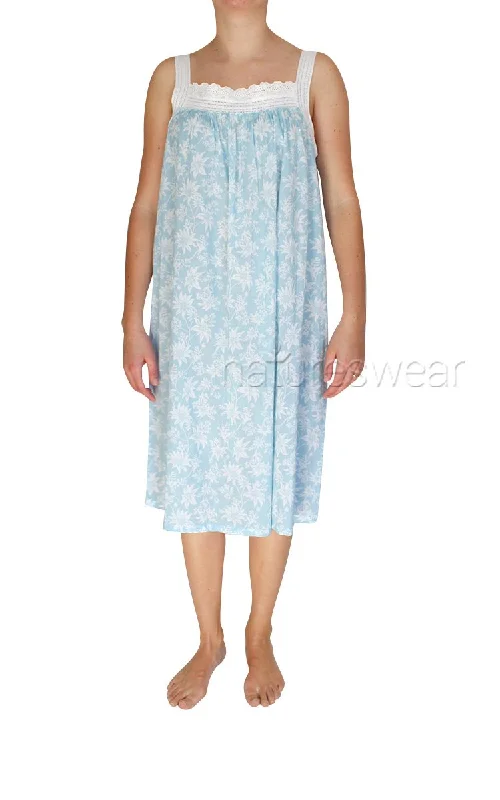 French Country 100% Cotton Nightgown Sleeveless in Blue and White Floral FCT100V