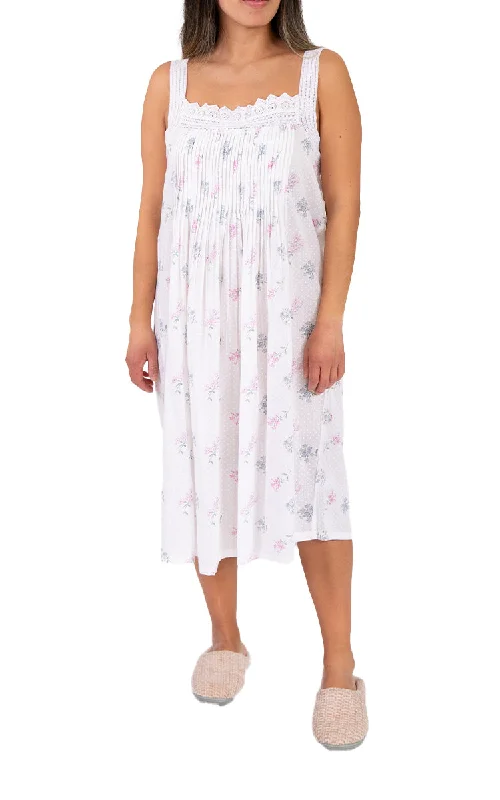 French Country 100% Cotton Nightgown Sleeveless in White and Floral FCT140V