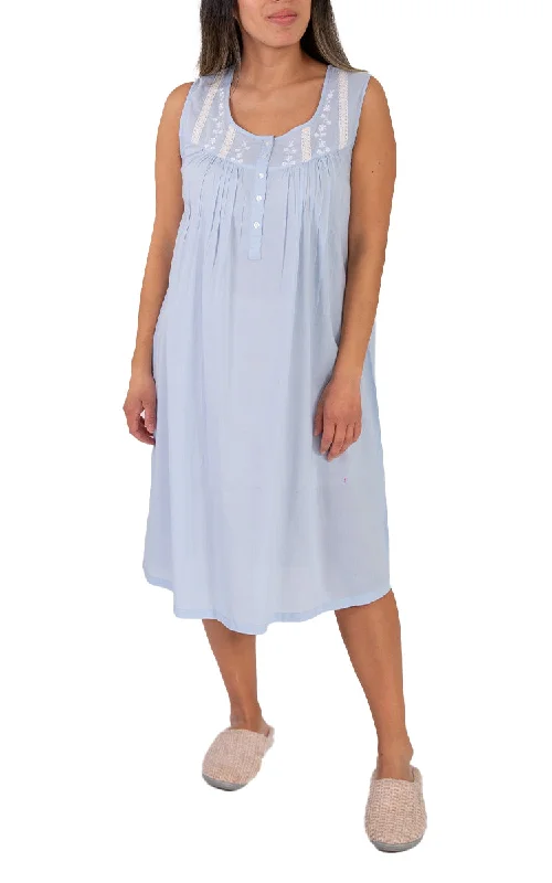 French Country 100% Cotton Nightgown Sleeveless in Blue FCT187 SALE