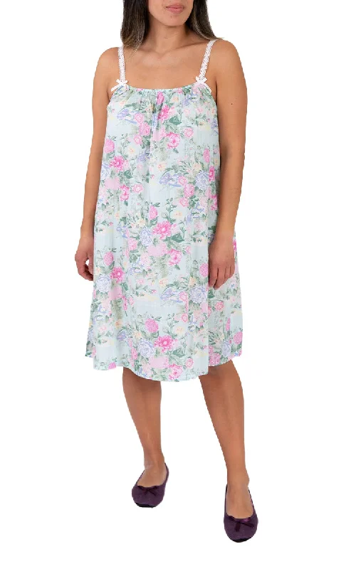 French Country 100% Cotton Nightgown Sleeveless in Blue Floral FCT200V