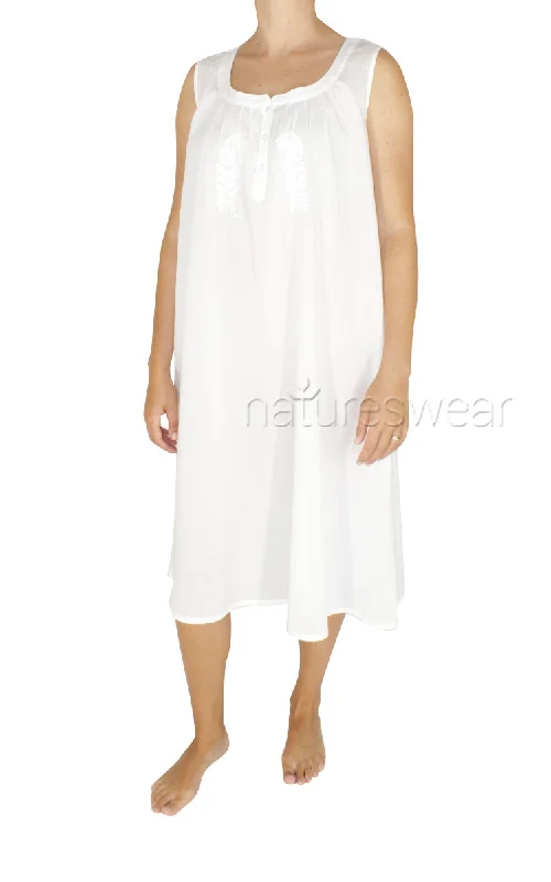 French Country 100% Cotton Nightgown Sleeveless  in White FCW194V SALE