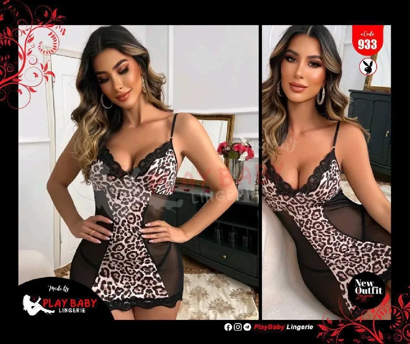 Leopard Print Gothic Women Midnight Babydoll Lingerie Erotic Sexy