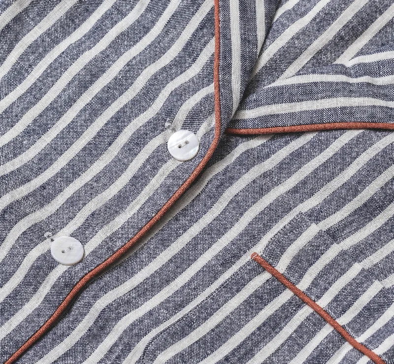 Midnight Stripe Linen Night Shirt