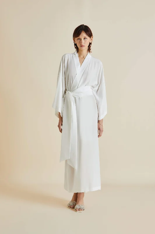 Queenie Ivory White Robe in Silk Crêpe de Chine