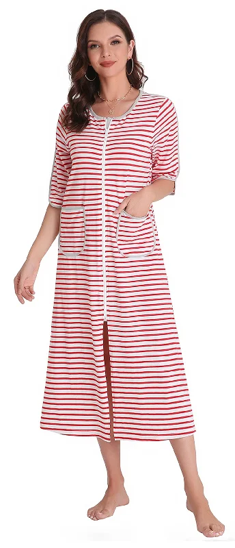 Richie House Women Zipper Robe Loungewear Plaid Sleepwear Nightgown Pockets Housecoat Long Soft Bathrobe RHW2899