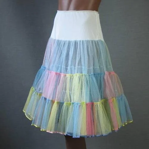 50s Women's Crinoline Slip Vintage Pastel Rainbow Ombre Tiered Net Pink Blue Yellow  Malco Modes VFG