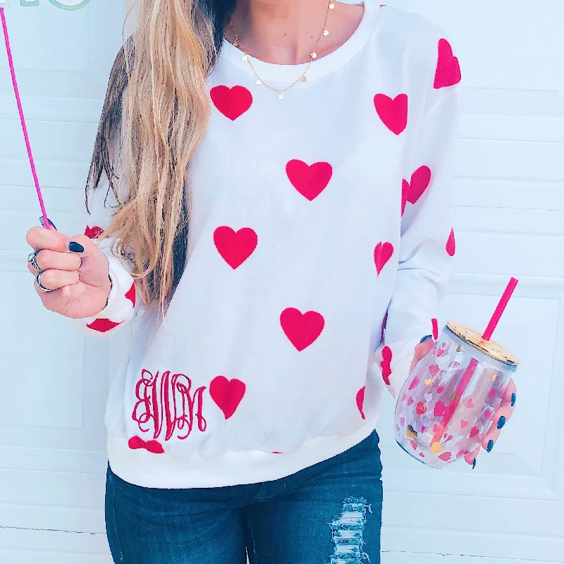 Monogram Red Heart Pullover