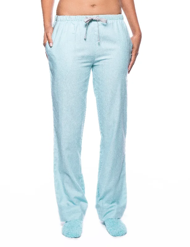 Womens Premium 100% Cotton Flannel Lounge Pants - Herringbone Aqua