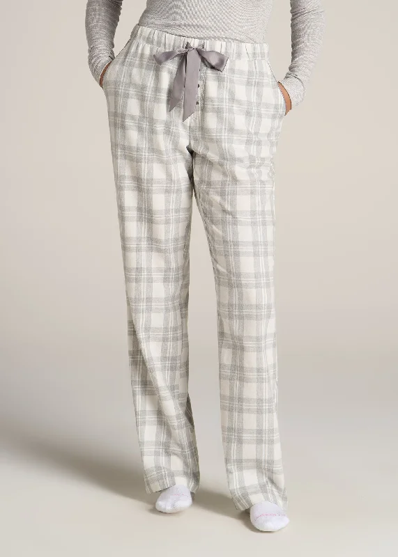 Open-Bottom Flannel Women's Tall Pajama Pants in Heather Grey and White Plaid