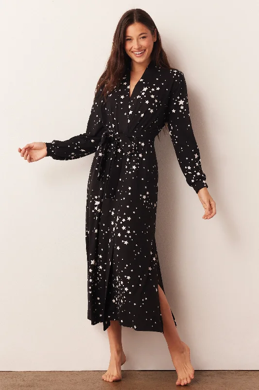 SKYLER BANDED LONG ROBE | BLACK STARS