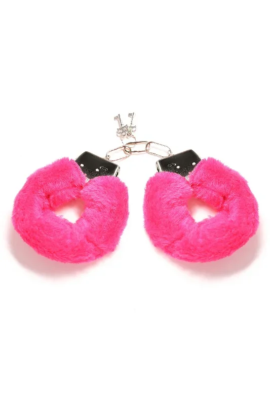 Fire Your Desire Faux Fur Handcuffs - Hot Pink