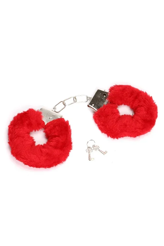 Fire Your Desire Faux Fur Handcuffs - Red