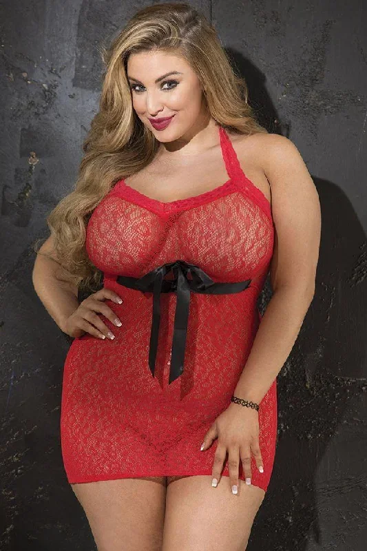 I'm a Bit Naughty! Plus Size Red Fishnet Dress