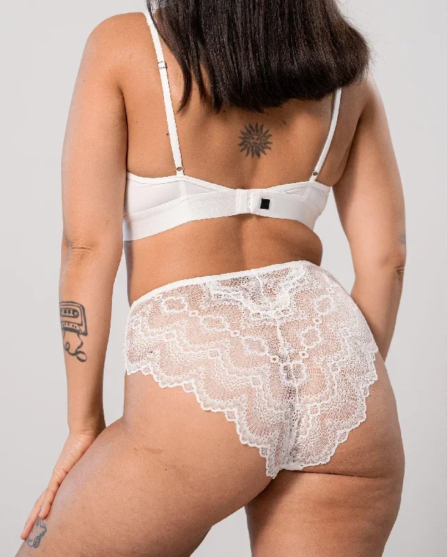 Lace High Cut Briefs Off White