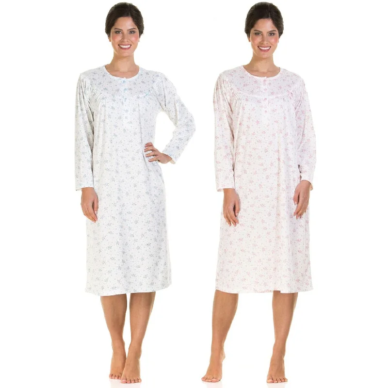 Ladies Long Sleeve Floral Jersey Cuddleskin Nightdress