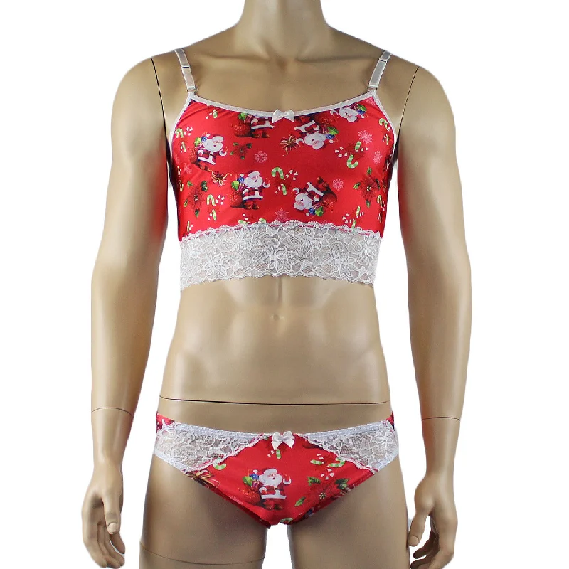 Mens Christmas Santa Camisole Crop Top & Bikini Brief Lingerie