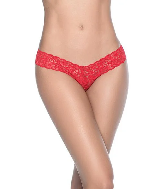 Patterned Lace Thong Red