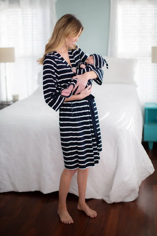 Navy Stripe Robe & Baby Gown Set