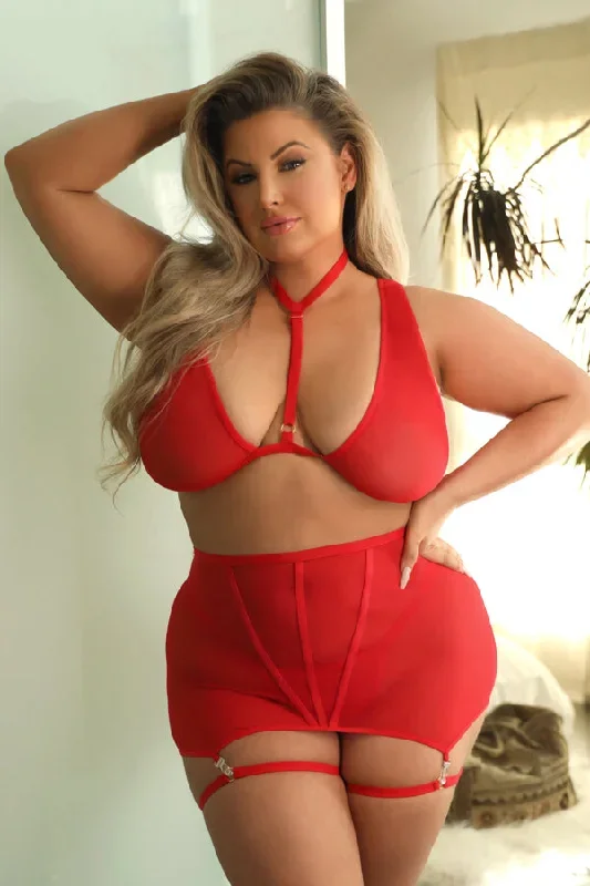 Red Ride Me! Plus Size Bra Set