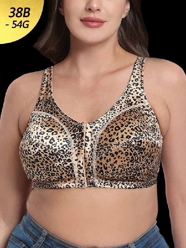 Plus Size Pattern Print Front Closure Wirefree Bra