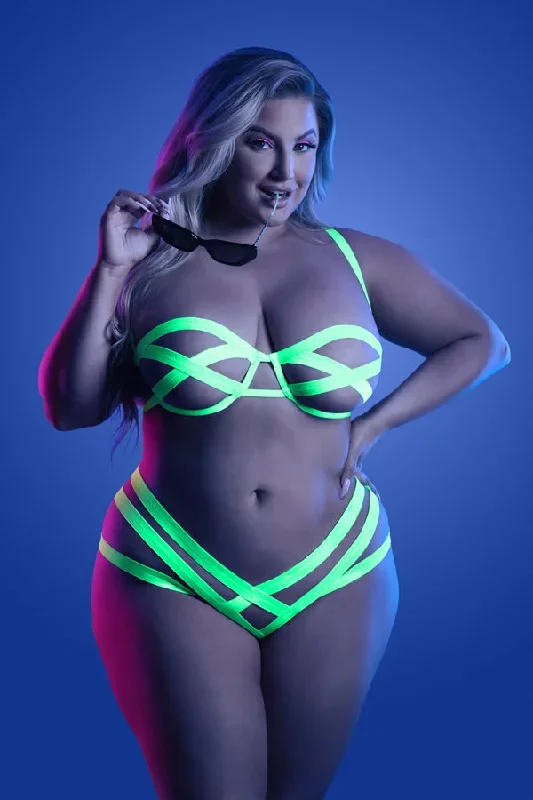 Do you think you're worthy? Plus Size Black Light  Neon Bralette Set