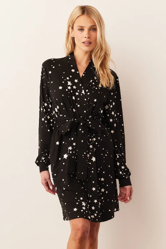 QUINN BANDED SHORT ROBE | BLACK STARS